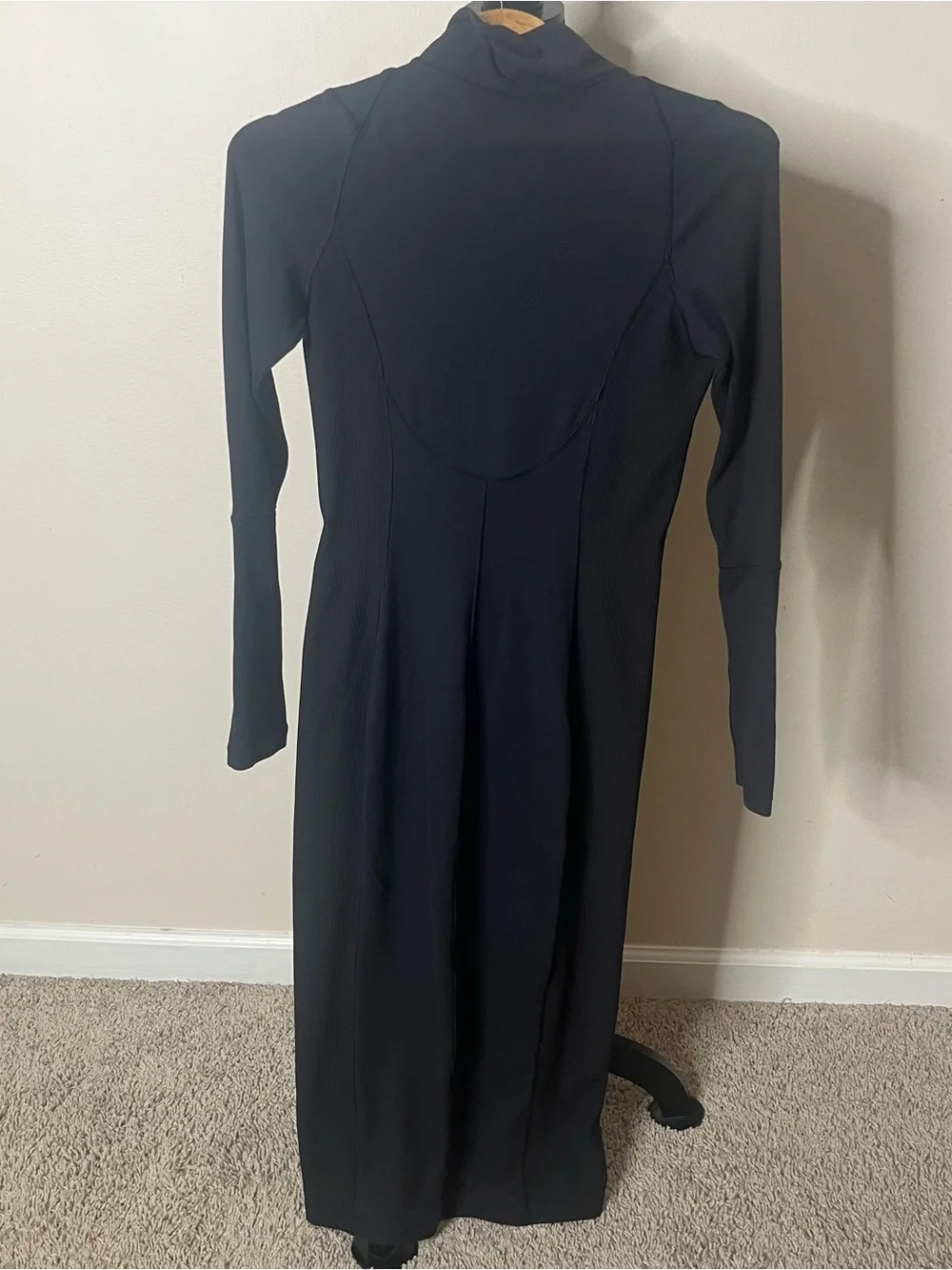 Lululemon It’s Rulu Women’s Black Mockneck Ribbed Panel Stretch Midi Dress Sz 6